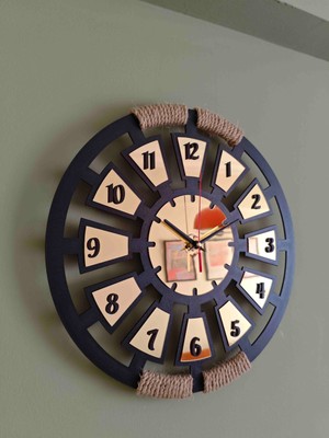 Ergeç Tasarım Ayna Pleksi Detaylı 40 cm Dekoratif Duvar Saati – Halat Detaylı Modern Bohem Tasarım