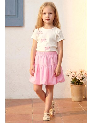 Minipodyum Kız Çocuk Alt Üst Takım Yazlık Balon Etekli Fiyonk Detaylı
