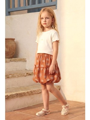 Minipodyum Kız Çocuk Alt Üst Takım Yazlık Balon Etekli Papatya Detaylı