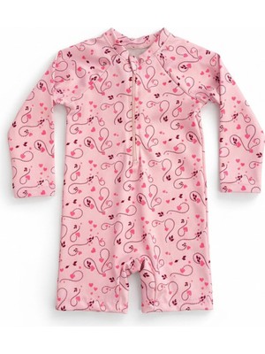 Minipodyum Kız Bebek Yüzücü Mayosu Uzun Kollu Desenli