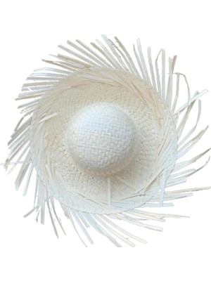 MiraLive Tropikal Parti Beyaz Hasır Hawaii Şapkası 13X36 cm