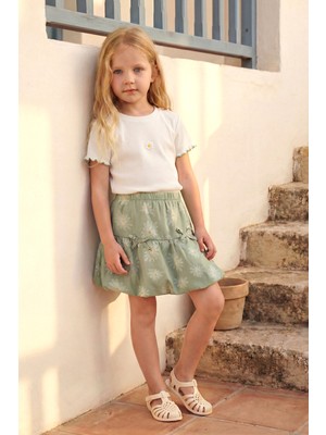 Minipodyum Kız Çocuk Alt Üst Takım Yazlık Balon Etekli Papatya Detaylı