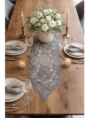 Lena Maison Luna Antrasit Dantel Runner/masa-Konsol Örtüsü 35X105 cm