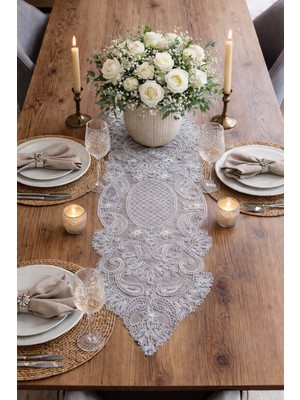 Lena Maison Luna Açık Gri Dantel Runner/masa-Konsol Örtüsü 35X105 cm