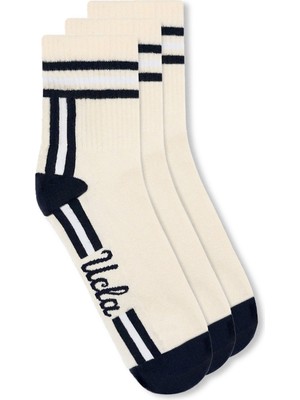 Ucla Leontıs 3\'lü Kemik Rengi Uzun Jakarlı Pamuk Standard Fit Unisex Çorap