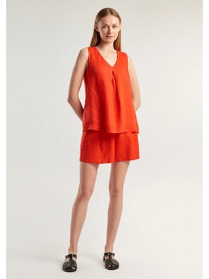 United Colors Of Benetton %100 Keten V Yaka Kolsuz Geniş Kesim Bluz Model Kodu: 5BMLDQ06W0B6