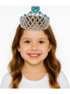 MiraLive Mavi Kalpli Gümüş Renk Kraliçe Tacı Prenses Tacı