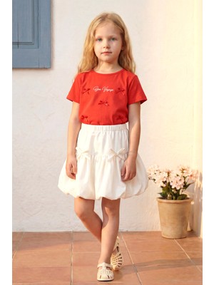 Minipodyum Kız Çocuk Alt Üst Takım Yazlık Balon Etekli Fiyonk Detaylı