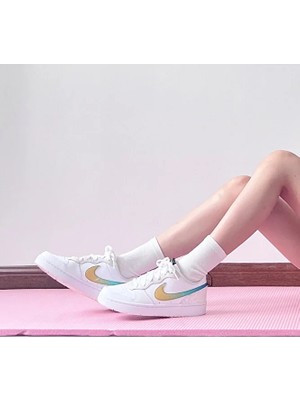 Nike Court Borough Low 2 Spor Ayakkabı Düz Tabanlı Deri Charcoal-White