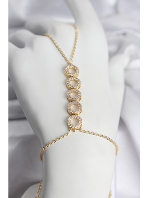 Pileli Store Pirinç Gold Renk Zirkon Taşlı Sıralı Halka Model Kadın Şahmeran - TJ-SN763