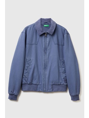 United Colors Of Benetton Açık Mavi Erkek ERK_%100 Pamuk Ribana Detaylı Fermuarlı Cepli Gömlek Yaka Ceket Model Kodu: 2QHDUN06K95W