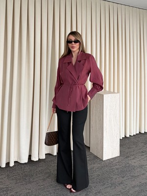 Laluvia Siyah Tam Kalıp Ispanyol Paça Pantolon - 9953