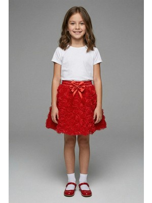 Kinderos Beli Lastikli Papyonlu Güllü Kız Çocuk Tütü Etek - 26Y 2831