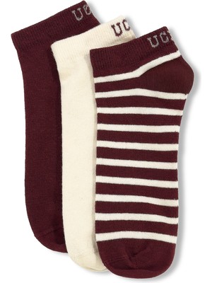 Ucla Lıoren 3\'lü Bordo Kısa Jakarlı Pamuk Standard Fit Unisex Çorap