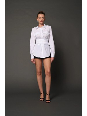 Thalure Kadın Beyaz Kuşaklı Gömlek