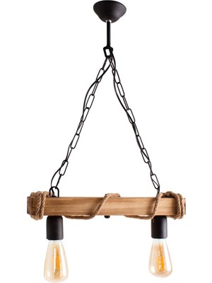 Bhs Sedef Avize 11620-2 Otantik Ahşap Doğal Kütük Halatlı