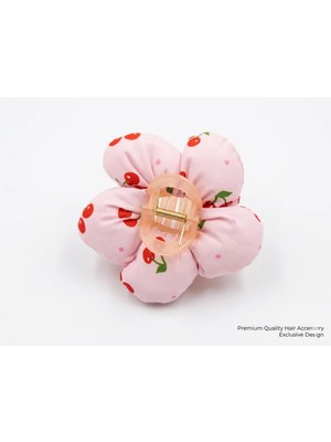 Efela Dünyası Pofuduk Kumaş Çiçek Mandal Toka - Retro Desenli Soft Kirazlı