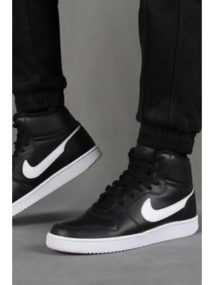 Nike Ebernon Mid Triple Leather Erkek Sneaker Hakiki Deri Bilekli Spor Ayakkabı Siyah