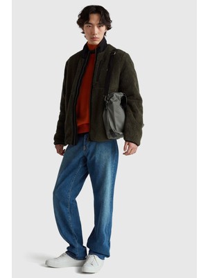 United Colors Of Benetton Haki Erkek Erk_önü Logo Işlemeli Cep Detaylı Dik Yaka Polar Ceket Model Kodu: 2LNEUN06Y27V