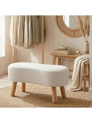 Zem Dublin Bohem Ahşap Ayaklı Puf/Bench, Kırık Beyaz