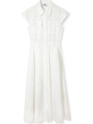 İpekyol Cepli Keten Gömlek Elbise IS1260002418096