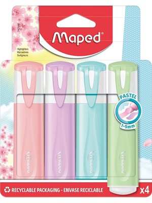 Maped Fosforlu Kalem (İşaret Kalemi) Pastel Renkler 4 Renk Blister 742546