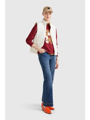 United Colors Of Benetton Ekru Kadın / Kız Kdn_polyester Dolgulu Fermuarlı Slim Fit Pufa Yelek Model Kodu: 2TWDDJ00V0R2