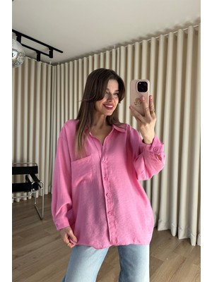 Sue Store Pembe Oversize Modal Kumaş Gömlek