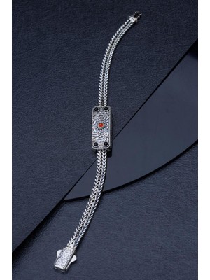 Innuendo 925 Ayar Gümüş Cihan Albora Erkek Bilekliği Doğal Taşlı Oniks Akik Şık Erkek Bileklik