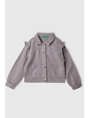 United Colors Of Benetton Lila Kadın / Kız KK_%100 Liyosel Taş Yıkama Omzu Fırfırlı Denim Ceket Model Kodu: 21AQGN03Q8M2