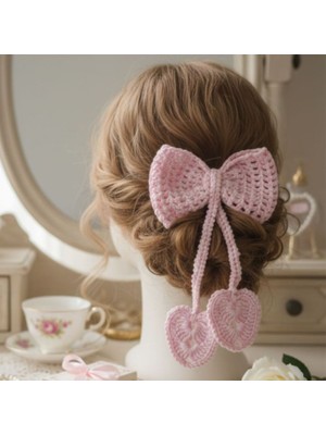 Uretti - Tuğba 9352 7025 Sarkıt Kalp ve Yaprak Detaylı El Örgüsü Fiyonk Toka