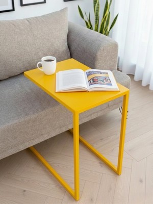 Adowan Sarı Metal C Sehpa Modern Minimalist Yan Sehpa Koltuk Altına Giren Laptop ve Kahve Sehpası 🟨