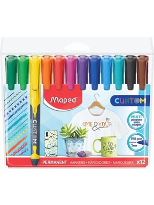 Maped Permanent Marker Kalem İnce Uçlu Askılı Paket 12 Renk 3154147345474