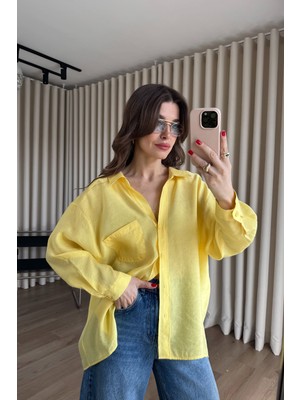 Sue Store Sarı Oversize Modal Kumaş Gömlek