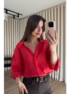 Sue Store Nar Çiçeği Oversize Modal Kumaş Gömlek