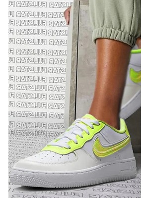Nike Air Force 1 Lv8 Snekaers White Volt Unisex Hakiki Deri Günlük Spor Ayakkabı Beyaz Volt