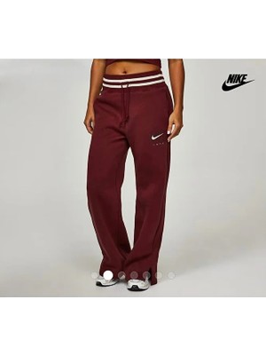 Nike Sportswear Phoenix Fleece High-Waisted Wide-Leg Graphic Bordo Kadın Eşofman Altı