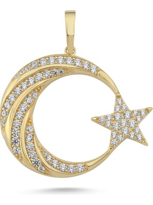 Zümrüt Sarraf 14 Ayar Altın Taşlı Ay Yıldız Kolye Ucu
