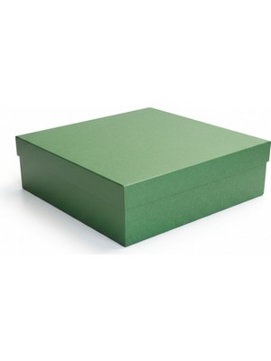 Yeşil Hediye Kutusu 25 x 25 x 8 cm 2 Parça Krem Kırpıntı Kağıt Hediyeli Şık Tasarım