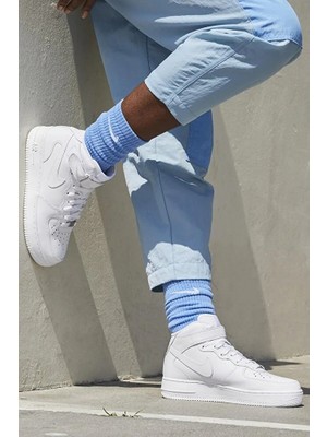 Nike Air Force 1 Mid Leather Unisex Sneaker Hakiki Deri Bilekli Günlük Spor Ayakkabı Beyaz