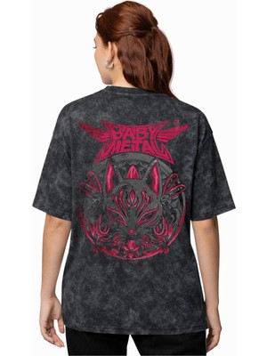 Sevbano Tasarım Babymetal Rock Metal Müzik Grubu Sırt Baskılı Unisex Oversize Eskitme Yıkamalı Tişört