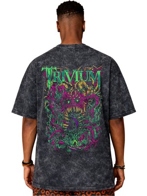 Sevbano Tasarım Trivium Rock Metal Müzik Grubu Sırt Baskılı Unisex Oversize Eskitme Yıkamalı Tişört