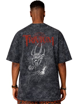 Sevbano Tasarım Trivium Rock Metal Müzik Grubu Sırt Baskılı Unisex Oversize Vintage Yıkamalı Tişört