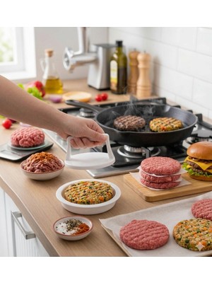 Primeaks Gurme Burger Köfte Kalıbı – Profesyonel Hamburger Şekillendirici | Pratik Köfte Yapma Aparatı | Ev & Restoran Tipi