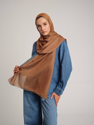 AYSHARA Nazenin Düz Monogram Çift Taraflı Şal - Taba Mavi