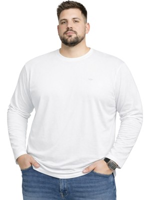 Battal Moda Erkek Büyük Beden Beyaz Pamuklu Uzun Kollu Tişört 3xl-4xl-5xl-6xl-7xl-8xl