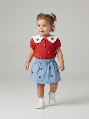 necix’s Necix's Kız Bebek Çilek Nakışlı ve Desenli Etekli Takım