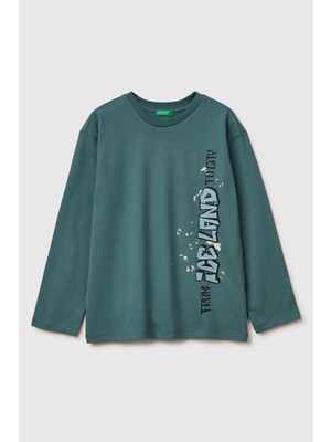 United Colors Of Benetton Yeşil Erkek Ej_baskılı Bisiklet Yaka Uzun Kollu T-Shirt Model Kodu: 3ATNC10R819W