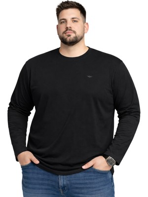Battal Moda Erkek Büyük Beden Siyah Pamuklu Uzun Kollu Tişört 3xl-4xl-5xl-6xl-7xl-8xl