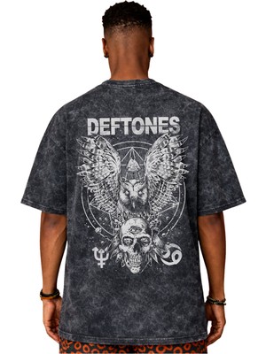 Sevbano Tasarım Deftones Rock Metal Müzik Grubu Sırt Baskılı Unisex Oversize Vintage Yıkamalı Tişört